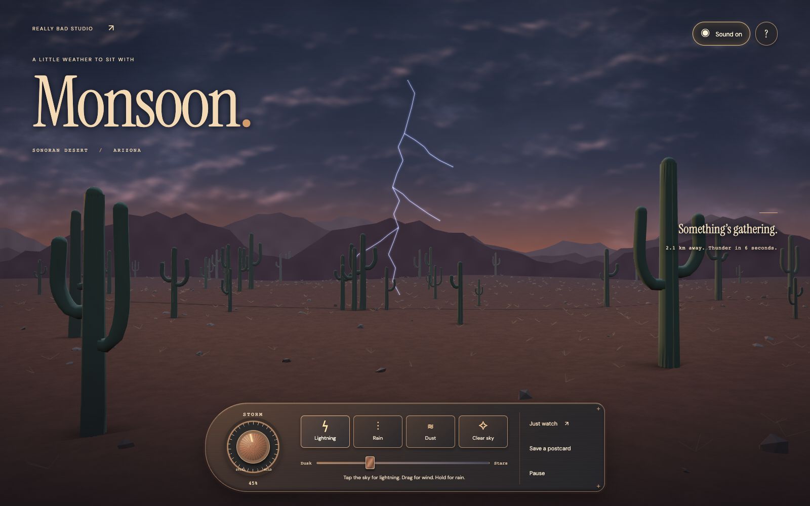Lightning over the desert in Monsoon