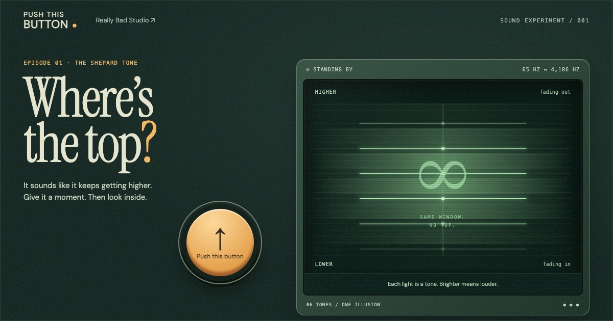 A green sound machine with glowing pitch layers and a large amber button