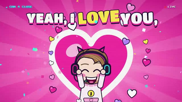 Cartoon Jake laughing inside a big pink heart