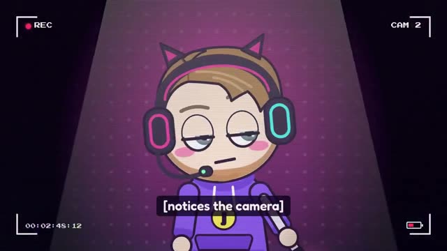Cartoon Jake noticing the camera, with a REC overlay